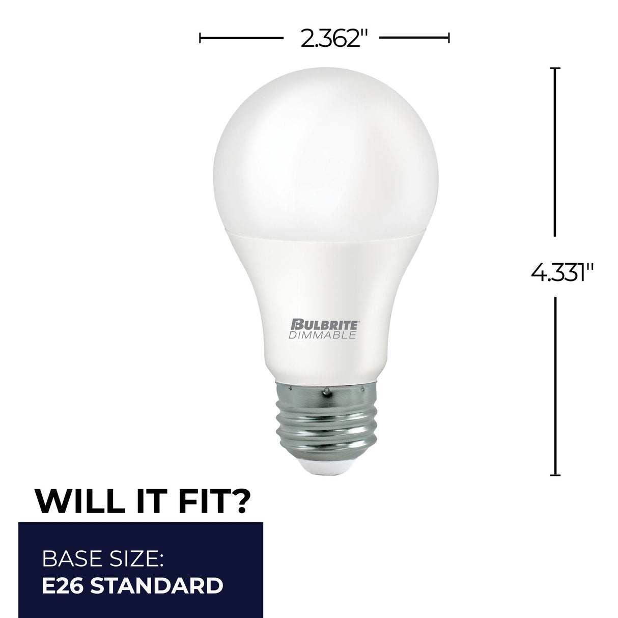 Bulbrite 862969 9W LED A19 Light Bulb 2700K Dimmable E26 800 Lumens 120V 24PK