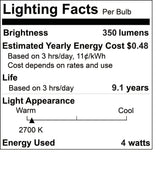 Bulbrite 861622 4W LED B11 Light Bulb 2700K Dimmable E12 350 Lumens 120V 8PK