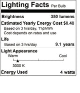 Bulbrite 861623 4W LED B11 Light Bulb 3000K Dimmable E12 400 Lumens 120V 8PK