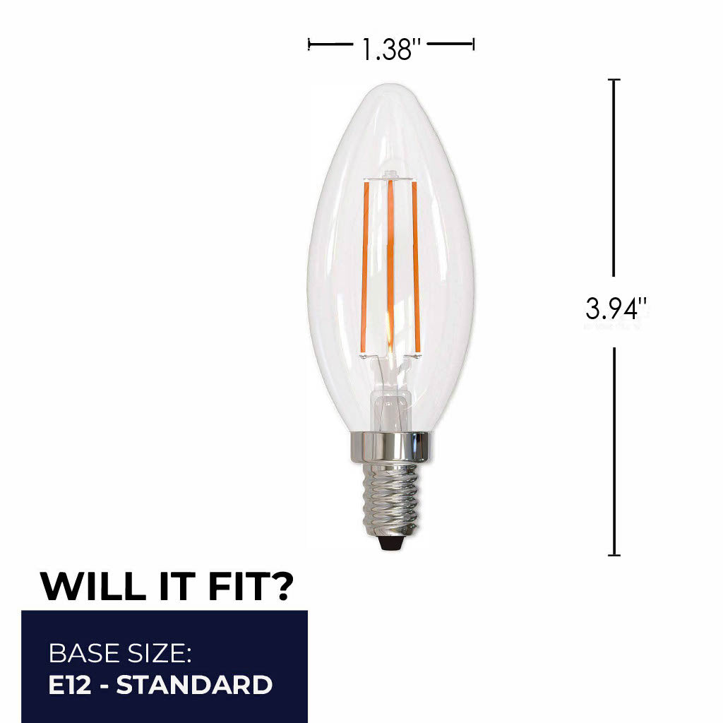 Bulbrite 861688 Bulbrite LED Filament Pack of (4) 5 Watt Dimmable B11 Light Bulb with Clear Glass Finish and Candelabra (E12) Base - 4000K (Cool White Light), 500 Lumens