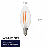 Bulbrite 861688 Bulbrite LED Filament Pack of (4) 5 Watt Dimmable B11 Light Bulb with Clear Glass Finish and Candelabra (E12) Base - 4000K (Cool White Light), 500 Lumens