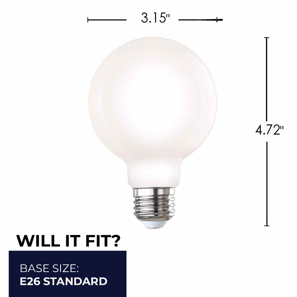 Bulbrite 862990 LED Filament 7.6 Watt Dimmable G25 Light Bulb with Milky Finish and Medium Screw 3000K E26 Base - 3000K (Soft White Light) 800 lumens