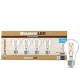 Bulbrite 776227 LED Filament Pack of 4, 7.6 Watt Dimmable A19 Light Bulb with Clear Finish and Medium Screw E26 Base - 3000K (Soft White Light) 800 lumens