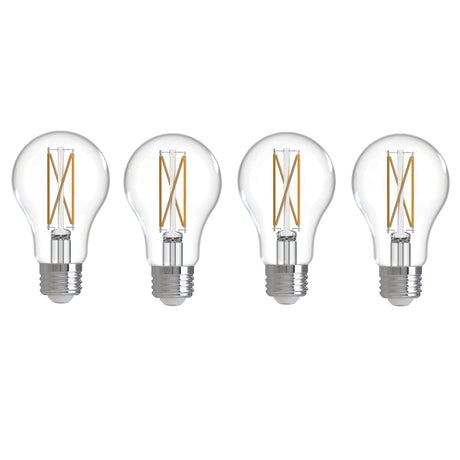 Bulbrite 776228 Bulbrite LED Filament Pack of 4, 7.6 Watt Dimmable A19 Light Bulb with Clear Finish and Medium Screw E26 Base - 4000K(Cool White Light), 800 lumens