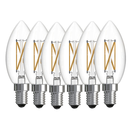 Bulbrite 776231 LED Filament Pack of 6, 4.1 Watt Dimmable B11 Light Bulb with Clear Finish and Candelabra Screw E12 Base - 4000K (Cool White Light) 400 lumens