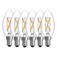 Bulbrite 776233 LED Filament Pack of 6, 5.1 Watt Dimmable B11 Light Bulb with Clear Finish and Candelabra Screw E12 Base - 3000K (Soft White Light) 500 lumens