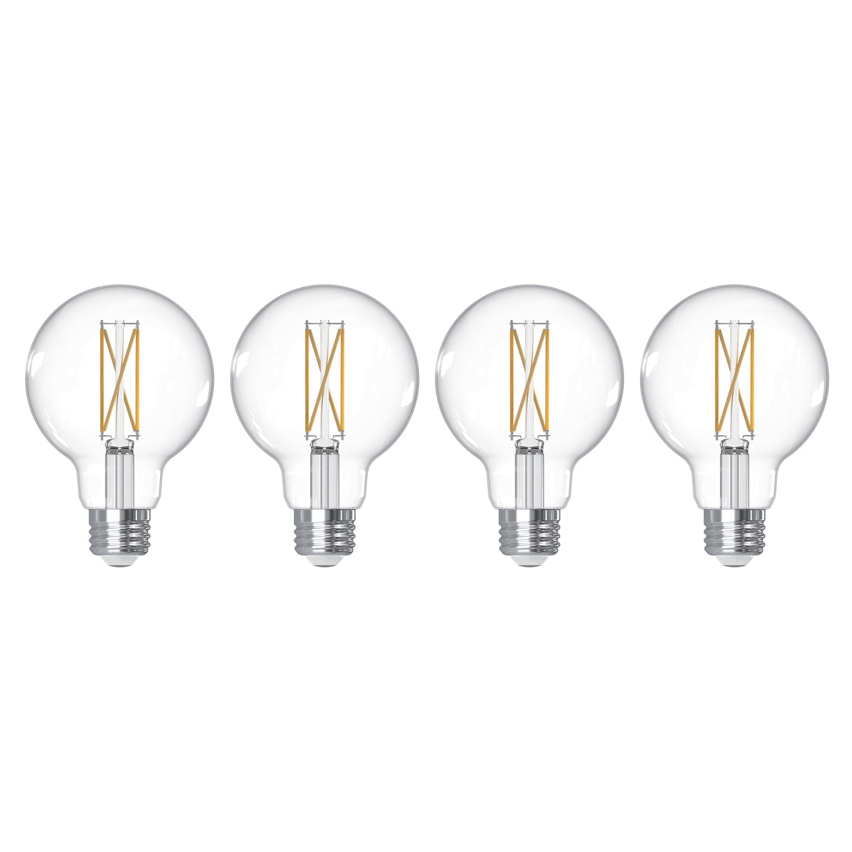 Bulbrite 776239 LED Filament Pack of 4, 7.6 Watt Dimmable G25 Light Bulb with Clear Finish and Medium Screw E26 Base - 2700K (Warm White Light) 800 lumens