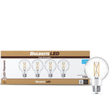Bulbrite 776239 LED Filament Pack of 4, 7.6 Watt Dimmable G25 Light Bulb with Clear Finish and Medium Screw E26 Base - 2700K (Warm White Light) 800 lumens