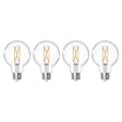 Bulbrite 776240 LED Filament Pack of 4, 7.6 Watt Dimmable G25 Light Bulb with Clear Finish and Medium Screw E26 Base - 3000K (Soft White Light) 800 lumens