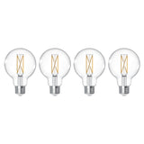 Bulbrite 776240 LED Filament Pack of 4, 7.6 Watt Dimmable G25 Light Bulb with Clear Finish and Medium Screw E26 Base - 3000K (Soft White Light) 800 lumens