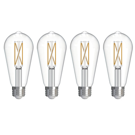 Bulbrite 776243 LED Filament Pack of 4, 7.6 Watt Dimmable ST18 Light Bulb with Clear Finish and Medium Screw E26 Base - 3000K (Soft White Light) 800 lumens