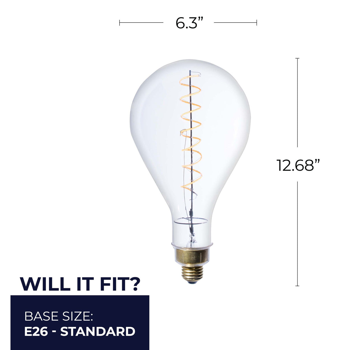 Bulbrite 776300 Bulbrite Grand LED Filaments PS52 Pear Shaped Oversized Light Bulb, 60 Watt Equivalent, Clear