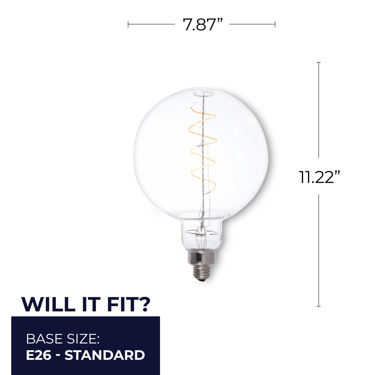 Bulbrite 776302 Bulbrite LED Grand Spiral Filament G63 Globe Shaped Light Bulb, 60 Watt Equivalent, Medium Base (E26),2200K, Clear