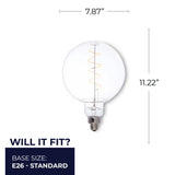 Bulbrite 776302 Bulbrite LED Grand Spiral Filament G63 Globe Shaped Light Bulb, 60 Watt Equivalent, Medium Base (E26),2200K, Clear