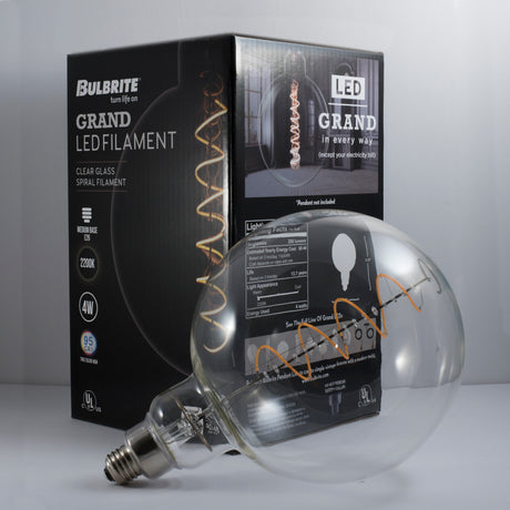 Bulbrite 776302 Bulbrite LED Grand Spiral Filament G63 Globe Shaped Light Bulb, 60 Watt Equivalent, Medium Base (E26),2200K, Clear