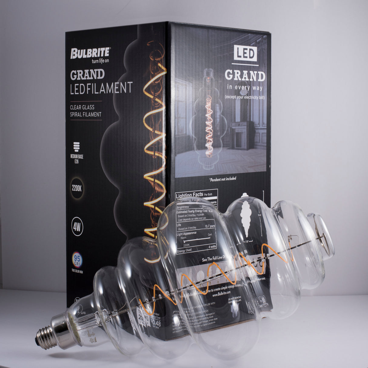 Bulbrite 776304 Bulbrite LED Grand Spiral Filament Beehive Shaped Light Bulb, 60 Watt Equivalent, Medium Base (E26),2200K, Clear
