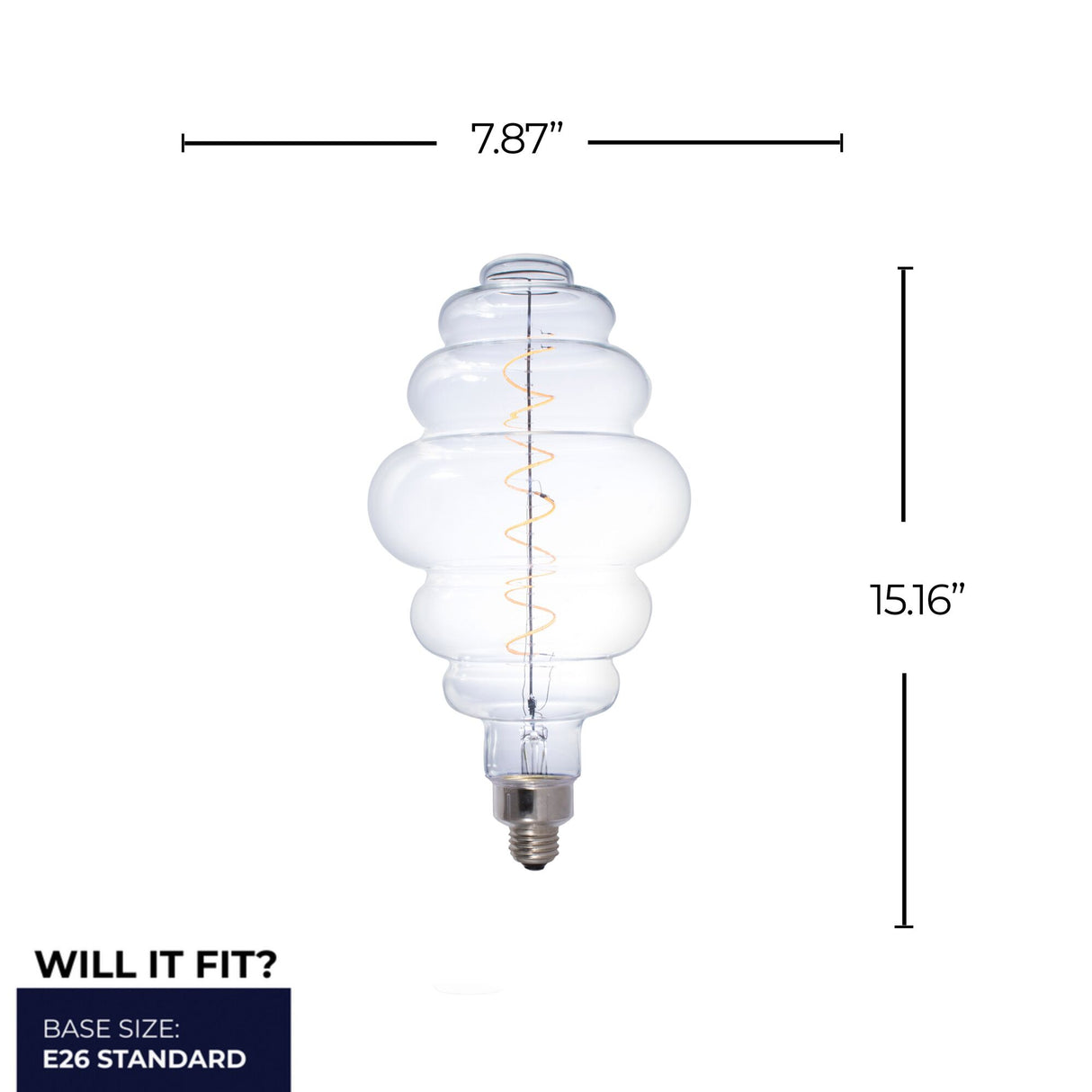 Bulbrite 776304 Bulbrite LED Grand Spiral Filament Beehive Shaped Light Bulb, 60 Watt Equivalent, Medium Base (E26),2200K, Clear