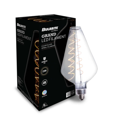 Bulbrite 776305 Bulbrite LED Grand Spiral Filament Diamond Shaped Light Bulb, Medium Base (E26),1-Pack, Clear