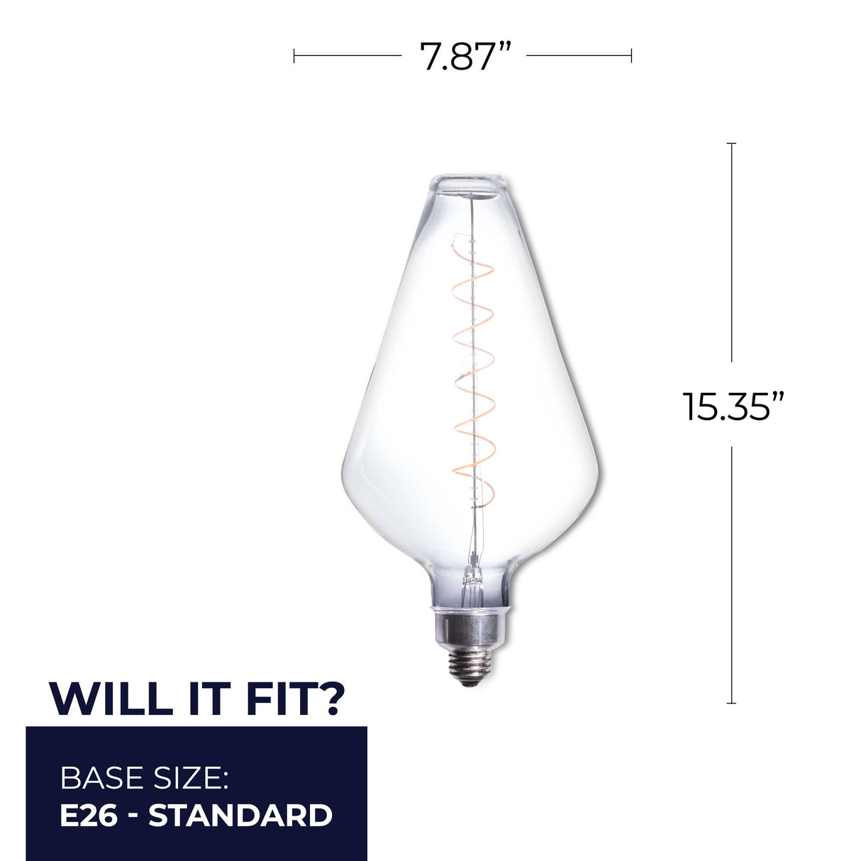 Bulbrite 776305 Bulbrite LED Grand Spiral Filament Diamond Shaped Light Bulb, Medium Base (E26),1-Pack, Clear