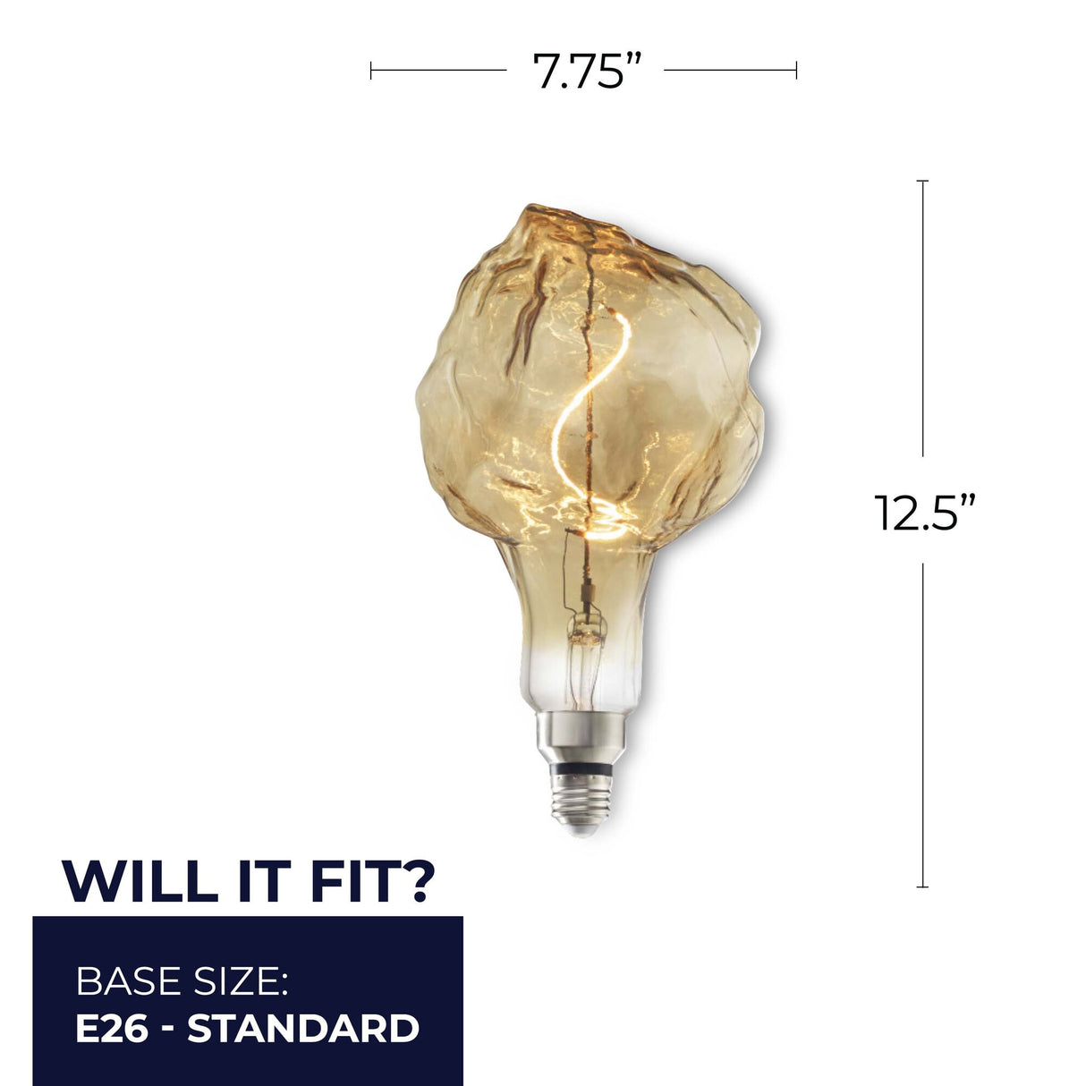 Bulbrite 776320 Bulbrite LED Grand Filament Nostalgic Glacier Shaped Light Bulb, 60 Watt Equivalent, Medium Base (E26),2000K, Antique
