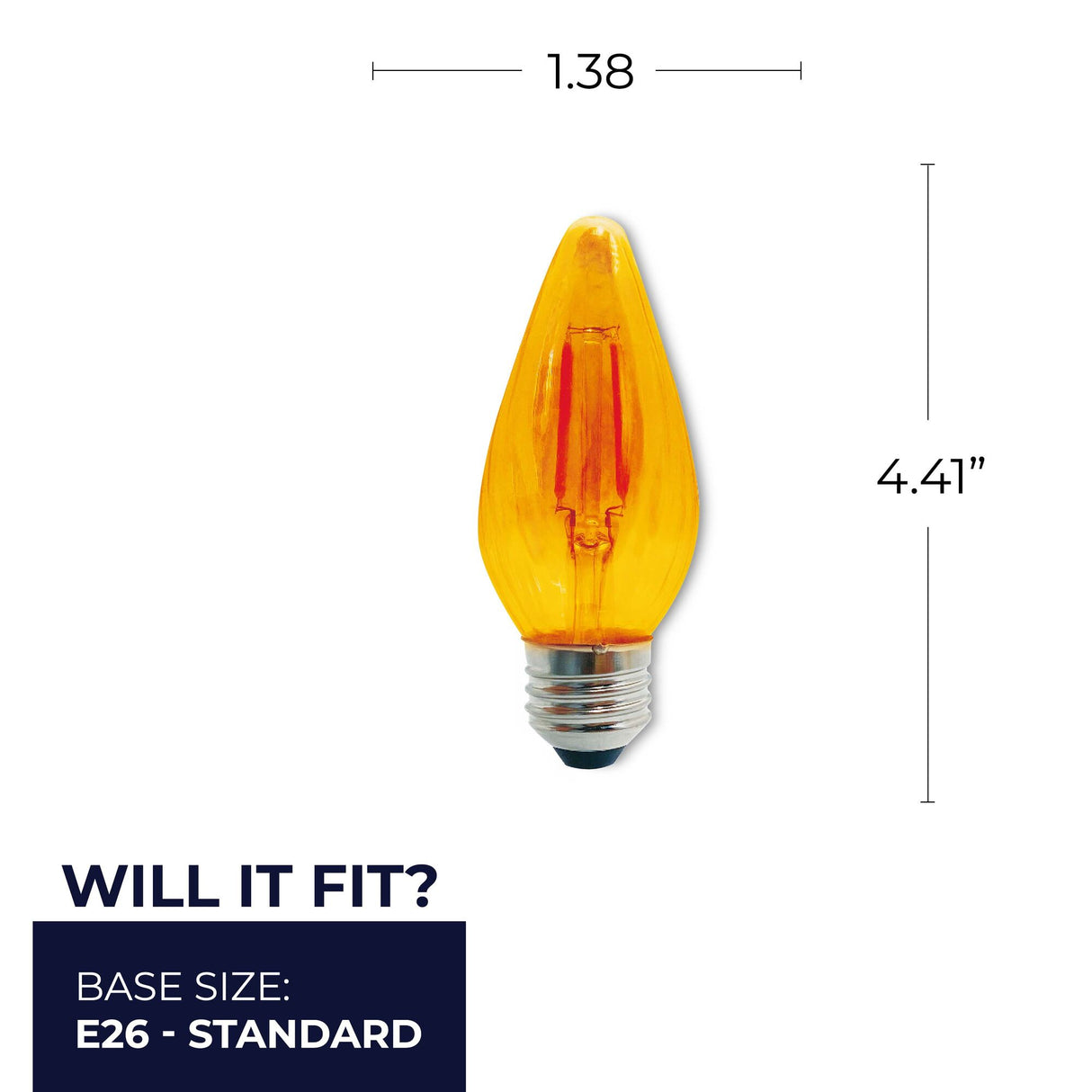 Bulbrite 862790 Bulbrite Fiesta Pack of (4) 4 Watt Dimmable F15 LED Filament Light Bulb with Amber Glass Finish and Medium (E26) Base - 2100K (Amber Light), 280 Lumens