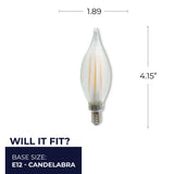 Bulbrite 862785 Bulbrite Spunlite Pack of (4) 4 Watt Dimmable C11 LED Filament Light Bulb with Satin Glass Finish and Candelabra (E12) Base - 2700K (Warm White Light), 350 Lumens