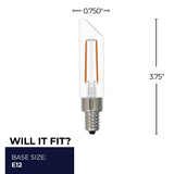 Bulbrite 862859 Bulbrite LED Filament Pack of (4) 4.5 Watt Dimmable T6SL Light Bulbs with a Clear Finish and Candelabra (E12) Base - 2700K (Warm White Light), 400 Lumens