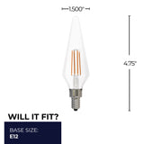 Bulbrite 862861 Bulbrite LED Filament Pack of (4) 4 Watt Dimmable Prism Light Bulbs with a Clear Finish and Candelabra (E12) Base - 3000K (Soft White Light), 350 Lumens