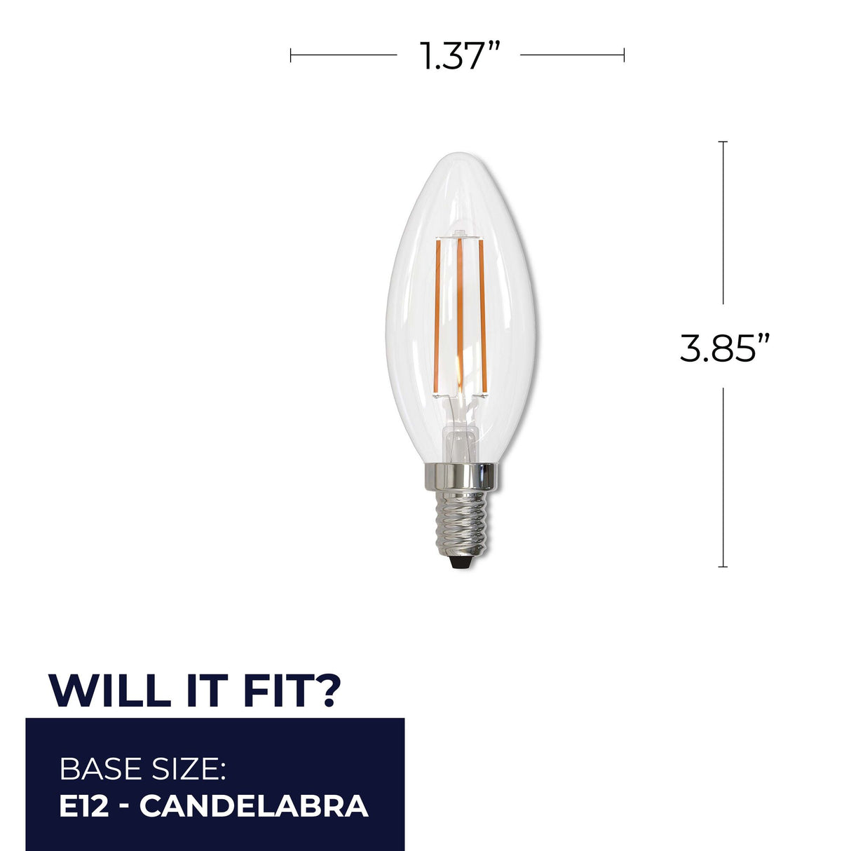 Bulbrite 861584 5W LED B11 Light Bulb 2700K Dimmable E12 500 Lumens 120V 4PK