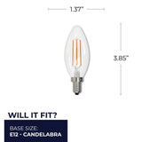 Bulbrite 861584 5W LED B11 Light Bulb 2700K Dimmable E12 500 Lumens 120V 4PK
