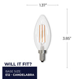 Bulbrite 862938 Bulbrite LED 5 Watt Dimmable B11 Light Bulb with a Clear Finish and a Candelabra Screw E12 - 3000K (Soft White Light) 500 lumens