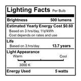 Bulbrite 861585 5W LED B11 Light Bulb 3000K Dimmable E12 500 Lumens 120V 4PK