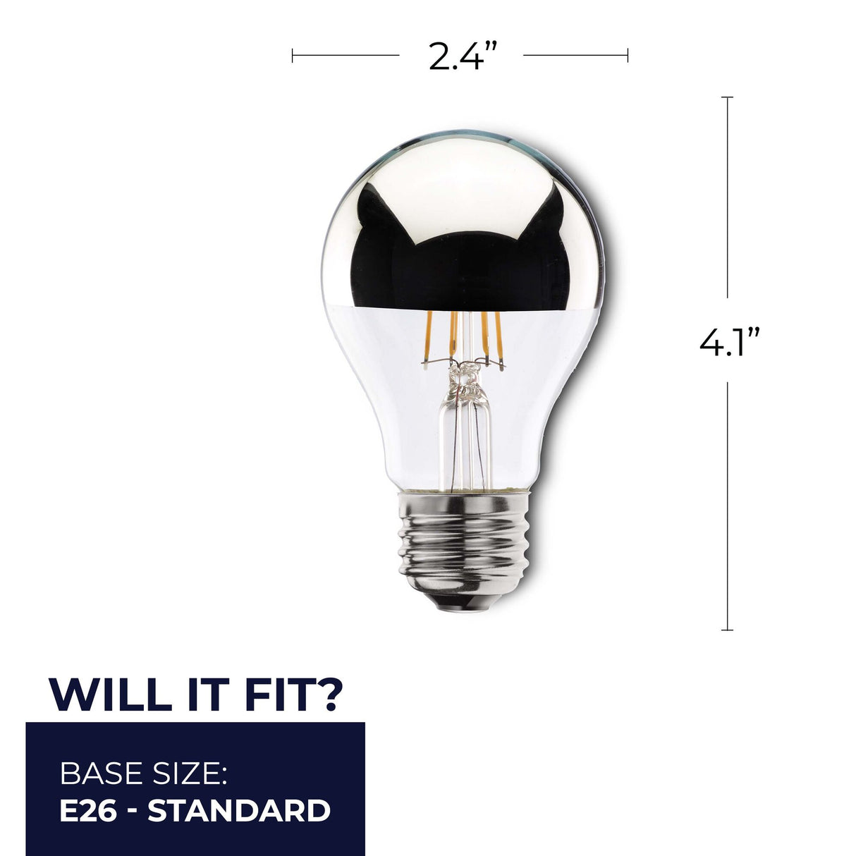 Bulbrite 861426 Bulbrite LED Filament Pack of (2) Dimmable 4.5 Watt Half Chrome A19 Light Bulbs with Medium (E26) Screw Base, 2700K (Warm White Light)