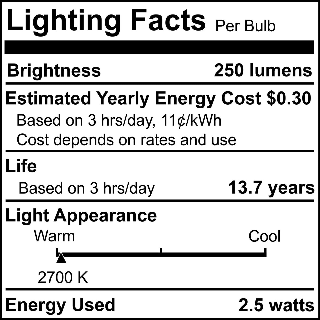 Bulbrite 862694 2.5W LED G16 Light Bulb 2700K Dimmable E12 250 Lumens 120V 4PK