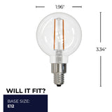 Bulbrite 862926 Bulbrite LED 2.5 Watt Dimmable G16 Light Bulb with a Clear Finish and a Candelabra Screw E12 - 2700K (Warm White Light) 250 lumens