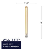 Bulbrite 862776 Bulbrite LED Filament Pack of (4) 5 Watt Dimmable 15 Inch T9 Light Bulb with Antique Glass Finish and Medium (E26) Base - 2100K (Amber Light), 400 Lumens