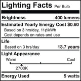 Bulbrite 862777 5W LED T9 Light Bulb 2700K Dimmable E26 400 Lumens 120V 4PK
