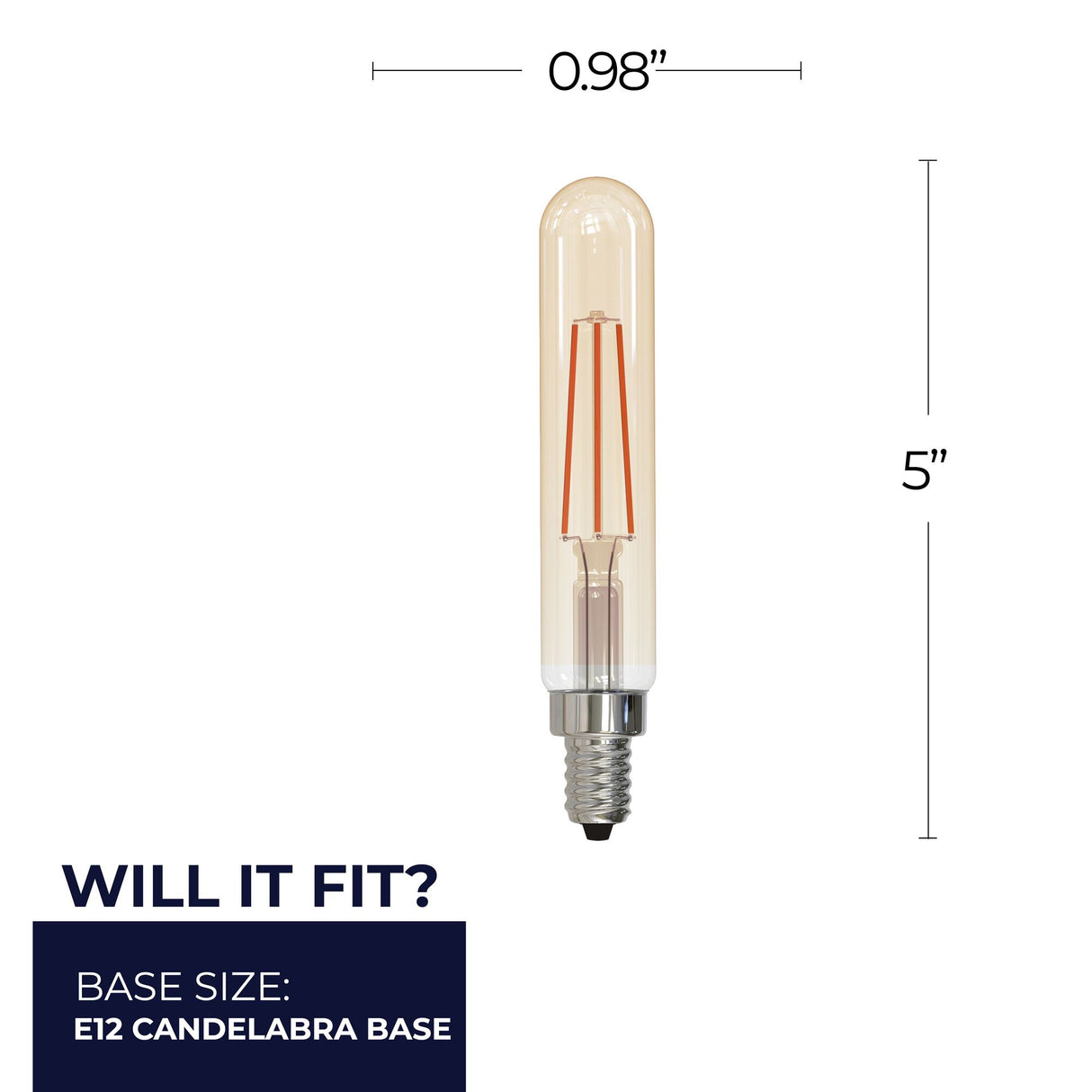 Bulbrite 862780 Bulbrite LED Filament Pack of (4) 5 Watt Dimmable T8 Light Bulb with Antique Glass Finish and Candelabra (E12) Base - 2100K (Amber Light), 450 Lumens