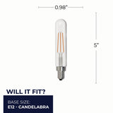 Bulbrite 862932 Bulbrite LED 4.5 Watt Dimmable T8 Light Bulb with a Clear Finish and a Candelabra Screw E12 - 2700K (Warm White Light) 450 lumens