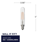 Bulbrite 862782 Bulbrite LED Filament Pack of (4) 4.5 Watt Dimmable T8 Light Bulb with Clear Glass Finish and Candelabra (E12) Base - 3000K (Soft White Light), 450 Lumens