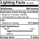 Bulbrite 862873 5W LED T9 Light Bulb 3000K Dimmable E26 500 Lumens 120V 4PK