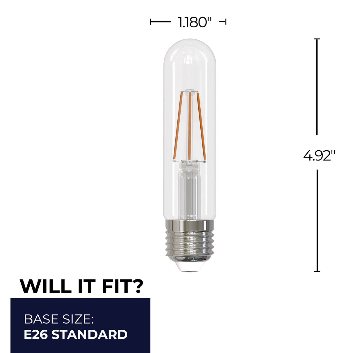 Bulbrite 862872 Bulbrite LED Filament Pack of (4) 5 Watt Dimmable 5 Inch T9 Light Bulbs with Clear Glass Finish and Medium (E26) Base - 2700K (Warm White Light), 500 Lumens