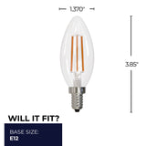 Bulbrite 862856 Bulbrite LED Filament Pack of (4) 6.5 Watt Dimmable B11 Light Bulbs with a Clear Finish and Candelabra (E12) Base - 3000K (Soft White Light), 750 Lumens