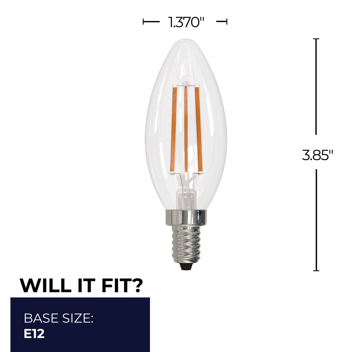 Bulbrite 862855 Bulbrite LED Filament Pack of (4) 6.5 Watt Dimmable B11 Light Bulbs with a Clear Finish and Medium (E26) Base - 2700K (Warm White Light), 750 Lumens