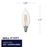 Bulbrite 861586 5W LED CA10 Light Bulb 2700K Dimmable E12 500 Lumens 120V 4PK