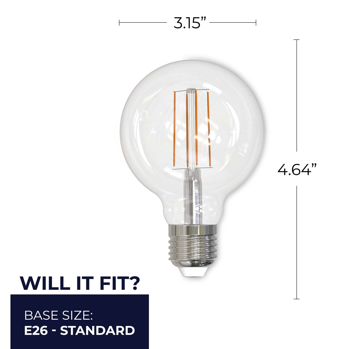 Bulbrite 861406 Bulbrite Pack of (4) 8.5 Watt Dimmable Clear Filament G25 Medium (E26) LED Bulb - 800 Lumens, 2700K, and 90 CRI