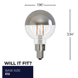 Bulbrite 862696 Bulbrite LED Filament Pack of (4) 2.5 Watt Dimmable G16 Light Bulb with a Half Mirror Finish and Candelabra Screw (E12) Base - 2700K (Warm White Light), 200 Lumens