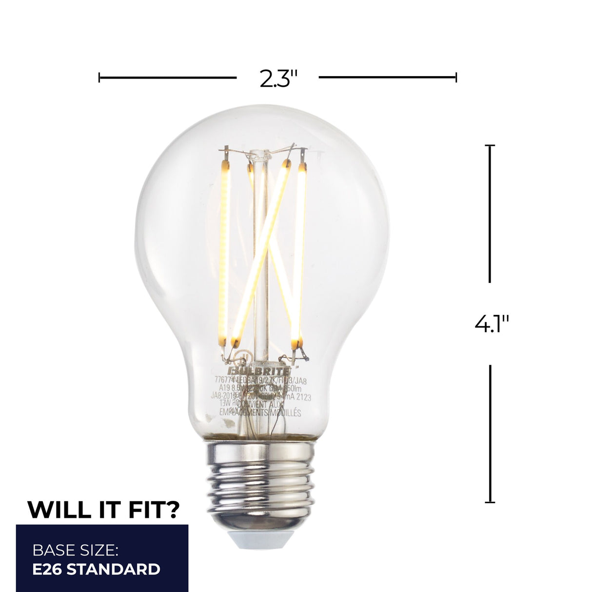 Bulbrite 861592 8.5W LED A19 Light Bulb 2700K Dimmable E26 850 Lumens 120V 2PK