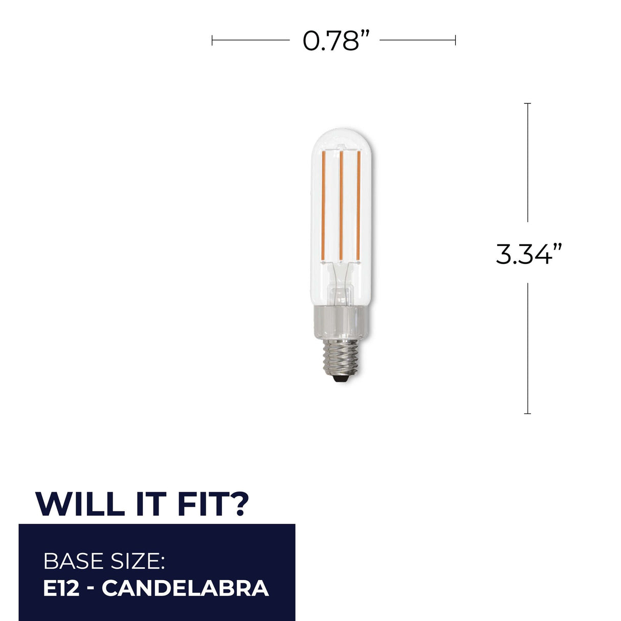 Bulbrite 862783 Bulbrite LED Filament Pack of (4) 4.5 Watt Dimmable T6 Light Bulb with Clear Glass Finish and Candelabra (E12) Base - 2700K (Warm White Light), 450 Lumens
