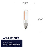 Bulbrite 862783 Bulbrite LED Filament Pack of (4) 4.5 Watt Dimmable T6 Light Bulb with Clear Glass Finish and Candelabra (E12) Base - 2700K (Warm White Light), 450 Lumens